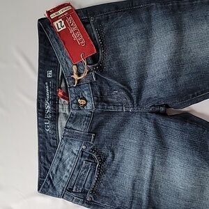 NWT Vintage Guess Denim Daredevil Black Crystal Low Rise Bootcut Jeans, 27